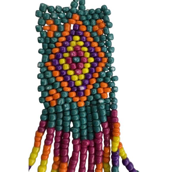 Native American Beaded Dangle Earrings 3" Southwestern Bohemian Artesian - Picture 8 of 8